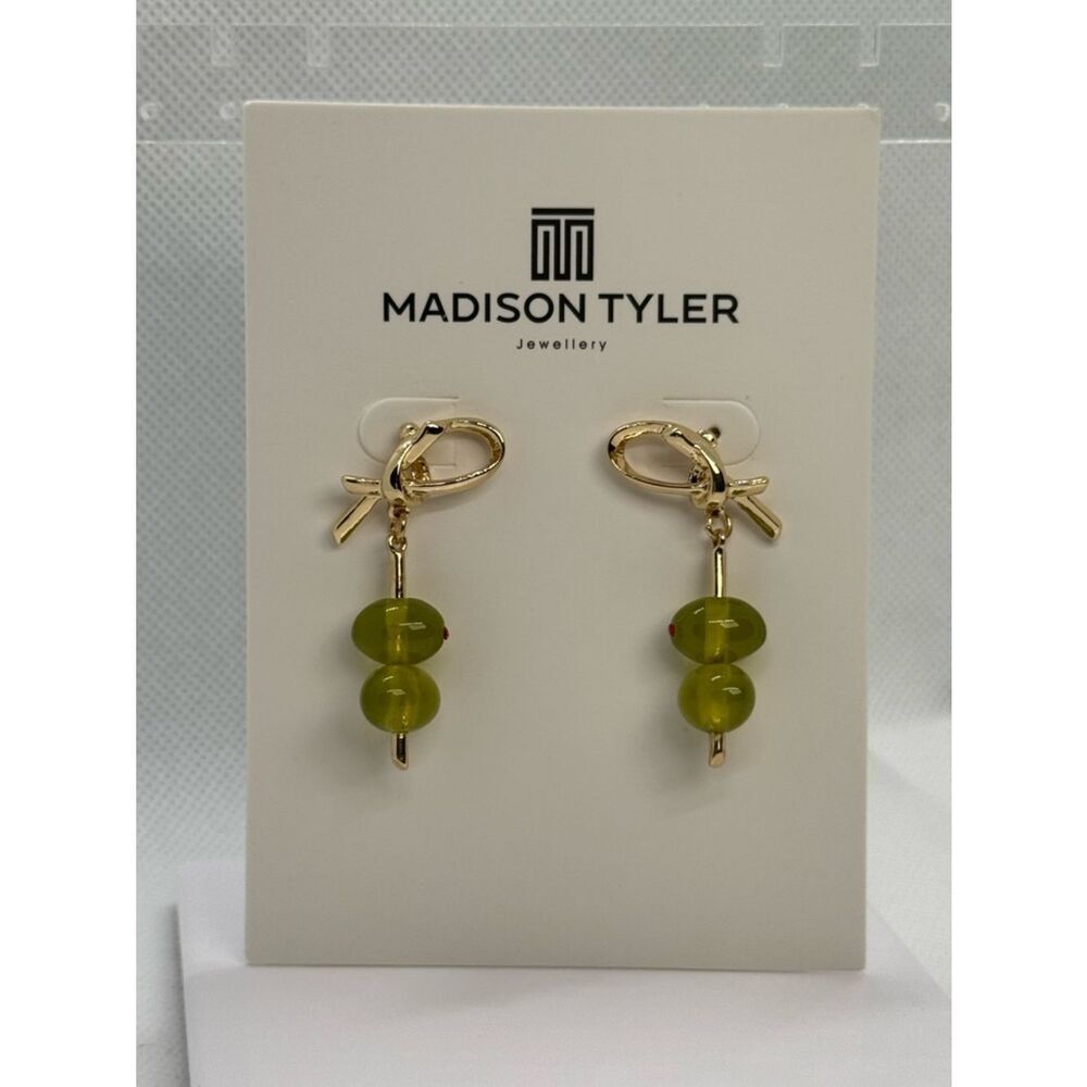 Madison Tyler Gold Dangle Earrings with Olive Green Beads